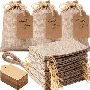 25PCS Burlap Gift Bags with Drawstring and Gift Tags & String, 5x7 Inch